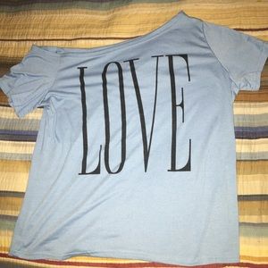 Blueish gray off the shoulder T-shirt